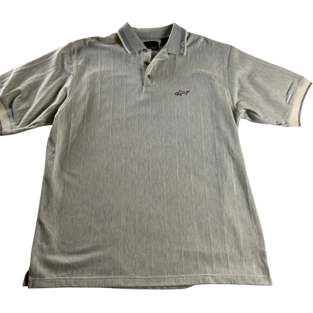 Greg Norman Collection Polo Shirt XL Tan Cotton Textured Striped‎ Golf Casual